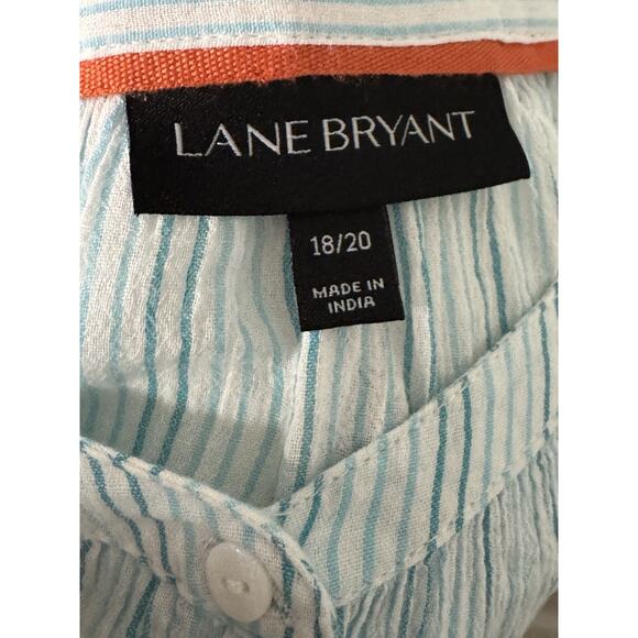 Lane Bryant 18/20 Shirt Women Blue White Gauzy Semi Sheer Cotton Button Up Top - Picture 6 of 7